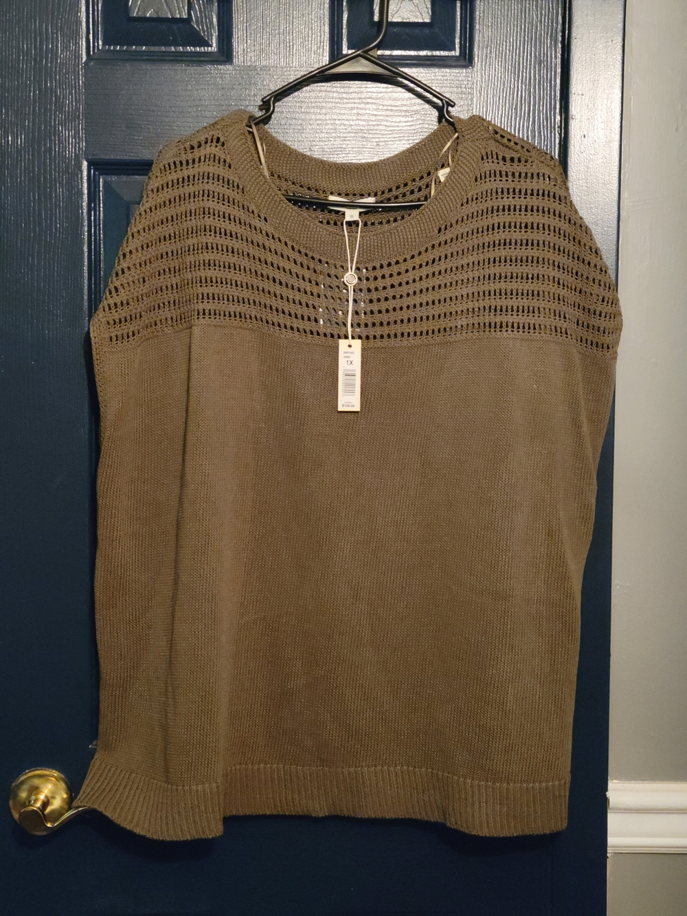 Max Studio London Knit Short Sleeve Top in Army Green